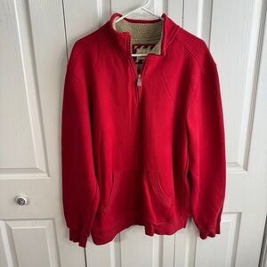 GH‎ Bass & Co Red Quarter Zip Faux Fur Collar Lined Pullover Men's Size Large